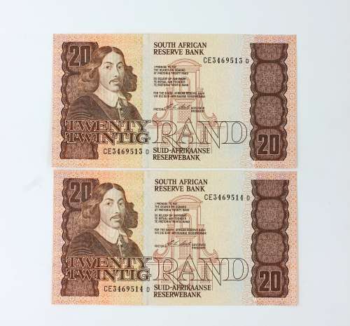 Set of 8 UNCIRCULATED and IN SEQUEL South African Bank Notes CL Stals