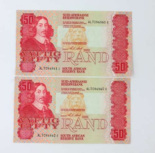 Set of 8 UNCIRCULATED and IN SEQUEL South African Bank Notes CL Stals