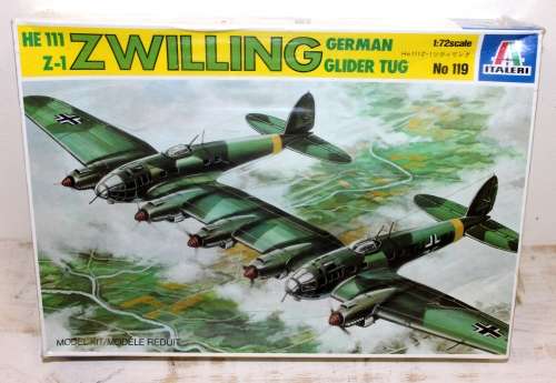 Italeri 1:72 German HE 111 Z-1 ZWILLING Glider Tug Planes ( No 119 ) - Rare Vintage 1990 Model Set