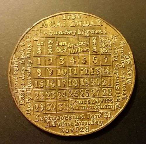 James Davies 1790 Calendar Medal / Token / Coin