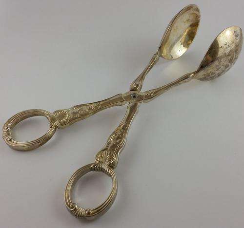 Silver plated KINGS Pattern Salad Tongs 10 1/4"  long  GODINGER