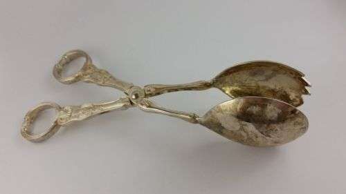 Silver plated KINGS Pattern Salad Tongs 10 1/4"  long  GODINGER