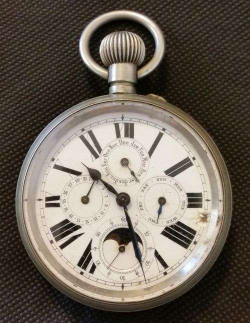 Large Vintage Pocket Watch Full Calendar & Moon Phase