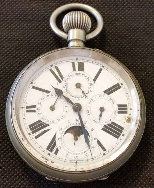 Large Vintage Pocket Watch Full Calendar & Moon Phase