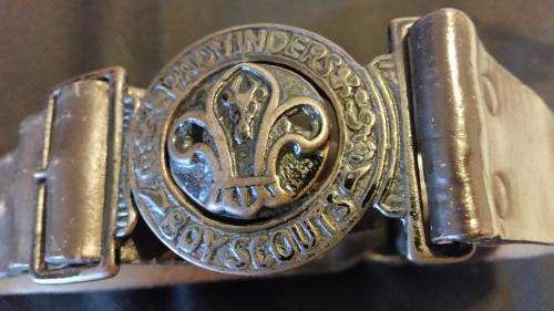 1940's Boy Scouts Leather Belt and Buckle - Padvinders, rare Afrikaans variety with Springbok emblem