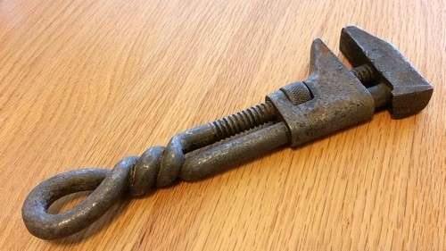 Monkey Wrench - Twisted Handle - Vintage Adjustable Wrench - Late 1800's / Early 1900's