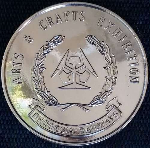 Rhodesia Railways Arts & Crafts Exhibition - Large 70g Silver Color Metal Medal for Toys
