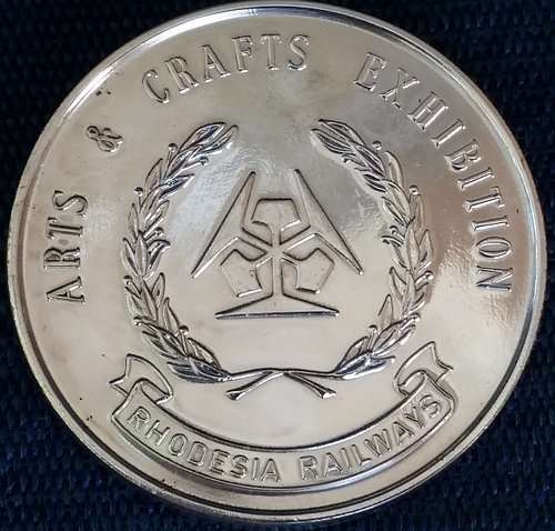 Rhodesia Railways Arts & Crafts Exhibition - Large 70g Silver Color Metal Medal 1975 for Soft Toys