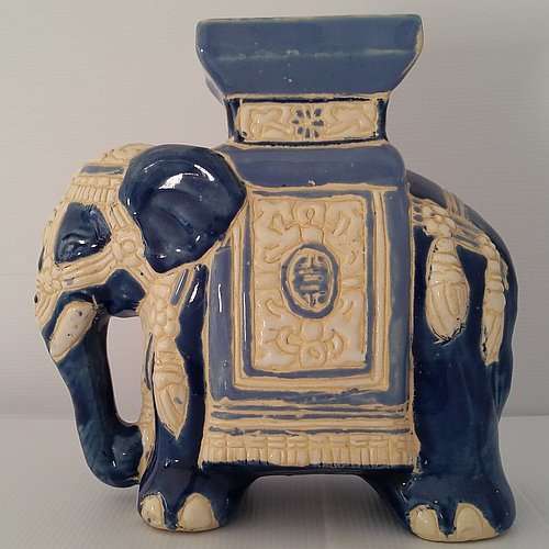 Oriental Ceramic Elephant Pedestal - Blue and White Ornamental Stand - Stunning Colors
