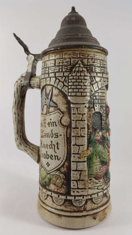 Gerz Beer Stein West Germany - Detailed Tavern Scene Embossed with Rich Colours - Pewter Lid