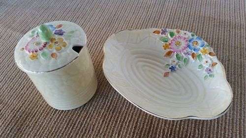 Vintage Crown Devon China Jam / Butter Dish and Jam or Preserve Jar with Lid