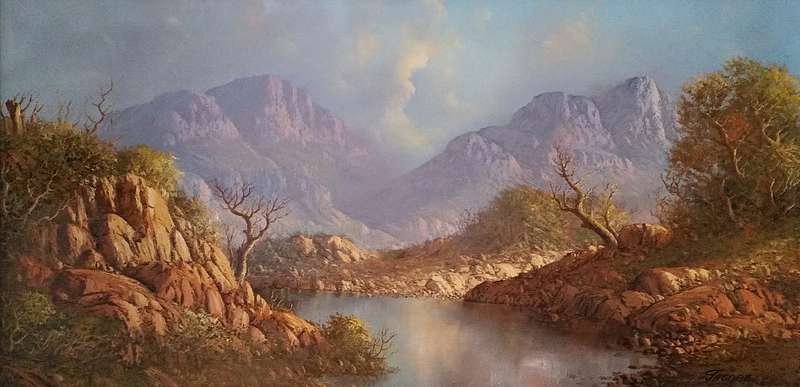 Mountain Landscape with Pool , c1980's - Benjamin Jacobus Davis, signed Jacobi