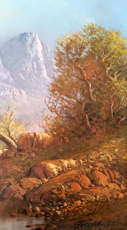 Mountain Landscape with Pool , c1980's - Benjamin Jacobus Davis, signed Jacobi