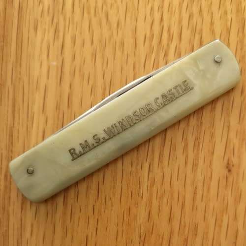 RMS Windsor Castle - Pocket Knife - E Blyde & Co Sheffield England - Faux Mother of Pearl