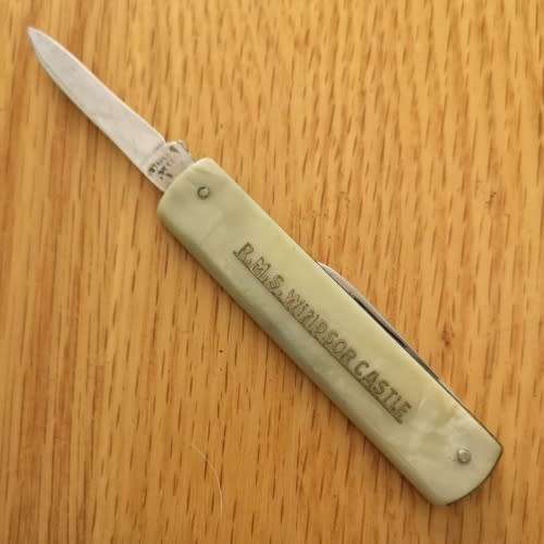 RMS Windsor Castle - Pocket Knife - E Blyde & Co Sheffield England - Faux Mother of Pearl