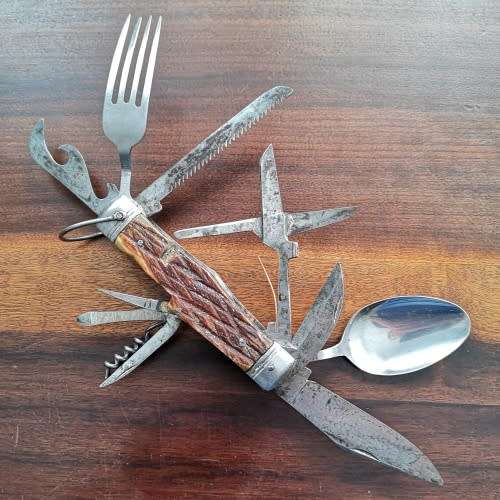 Vintage Survival Tool - Japanese WWII - Boy Scout Multi Tool - Knife, Fork, Spoon Etc
