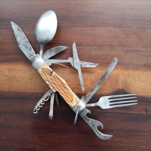 Vintage Survival Tool - Japanese WWII - Boy Scout Multi Tool - Knife, Fork, Spoon Etc
