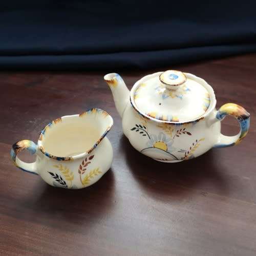 1930's Small Tea Pot with Milk Jug - Grindley England, Hand Painted Sunrise Pattern