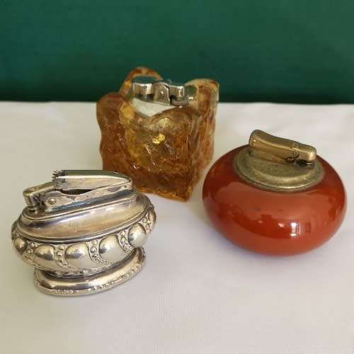 Job Lot Lighters - 1940's Colibri Monopol, Ronson Crown Table Lighter, Resin Cube KOEI Unicorn