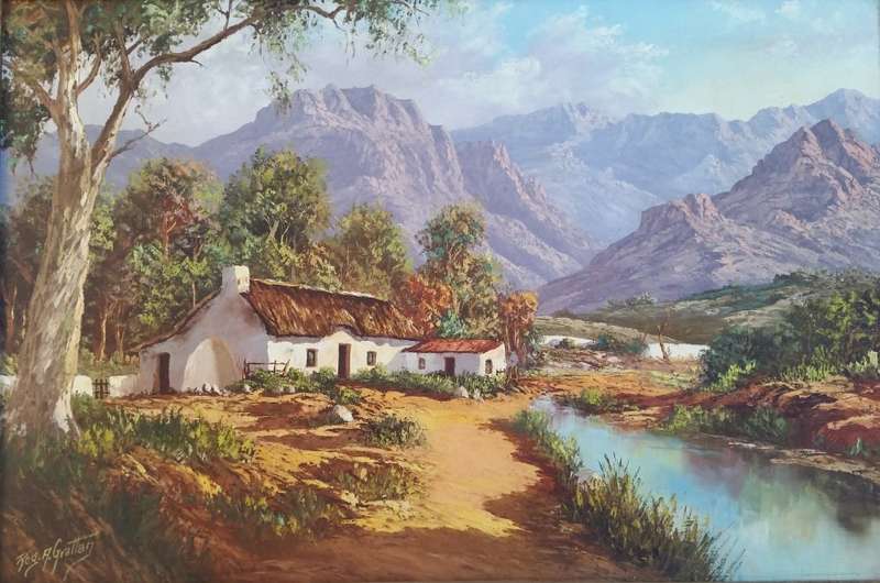 Reg Grattan (SA) Oil, Mountain Landscape with Cottage, Signed, 60 x 90 - Extremely Fine Investment