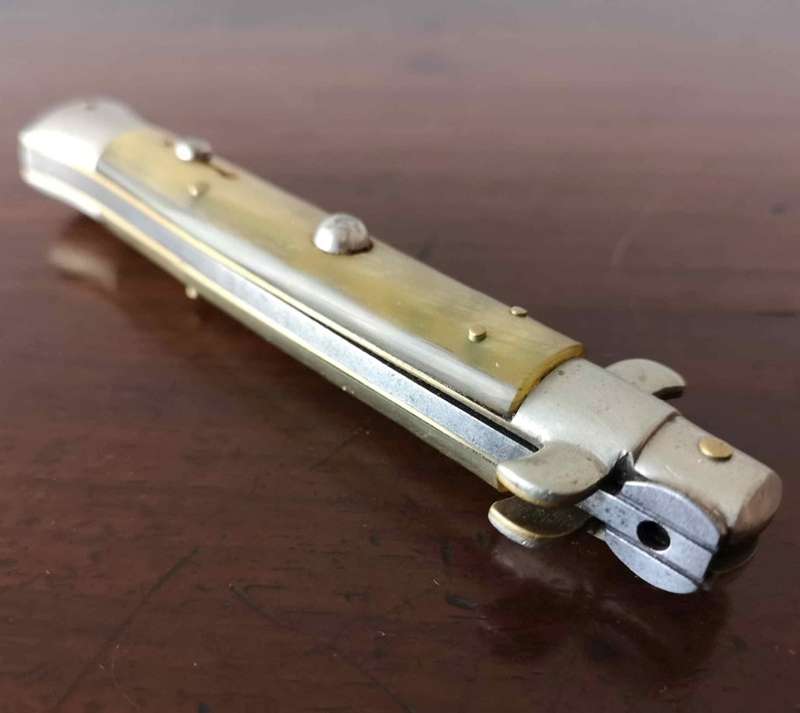 1940's CR Triangolo Maniago Italy 9" Honey Horn Bayonet Picklock Stiletto Switchblade carbon steel b