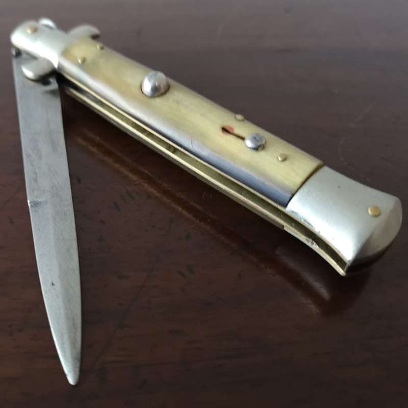 1940's CR Triangolo Maniago Italy 9" Honey Horn Bayonet Picklock Stiletto Switchblade carbon steel b