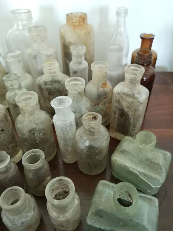Assorted Vintage Bottles - JOB LOT of 35 Bottles, Jars and lids