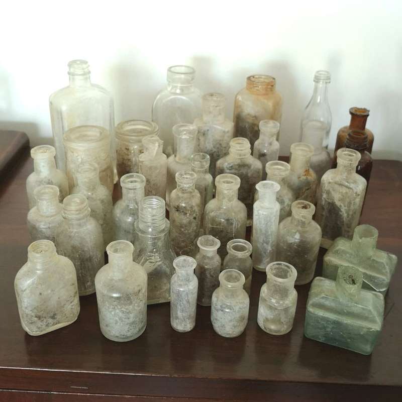 Assorted Vintage Bottles - JOB LOT of 35 Bottles, Jars and lids