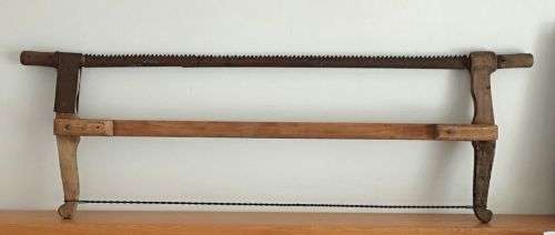 Antique Vintage Buck Saw - Wooden Hand Tool Log Cutting - Beautiful Rustic Wood Logger Bow Saw