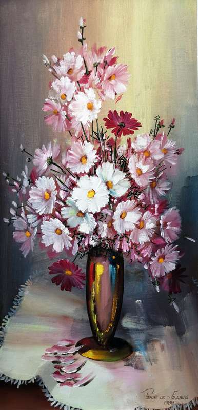 Pierre De Villiers (SA 1921 - 2004) Oil, Still Life Flowers, Signed 1988