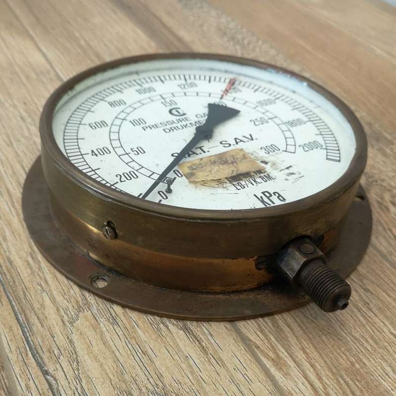 Locomotive Pressure Gauge - Vintage Brass S.A.T. / S.A.V. RSA - 2000 kPa