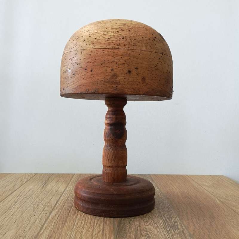 Vintage Hat Block, Shop Display - Milliners Wooden Hat Form with Pedestal