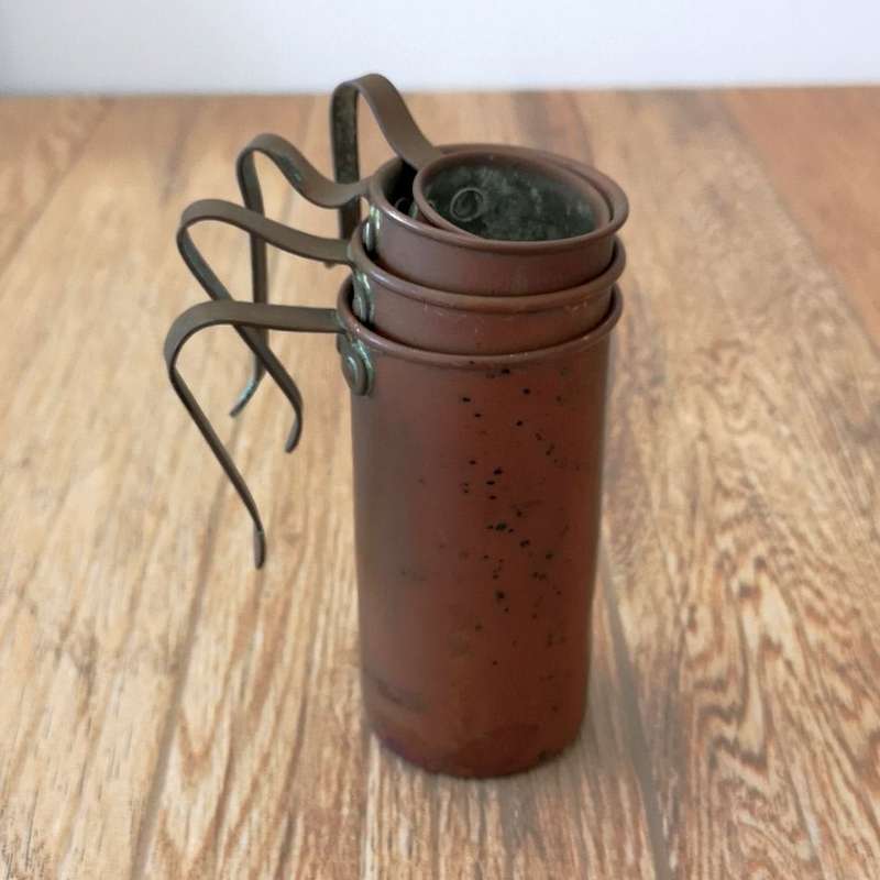 English Vintage Copper Measuring Cups - set of 4: 1 cup, 3/4 cup, 1/2 cup and 1/4 cup