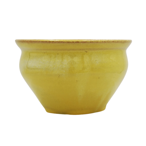 Linnware mustard yellow-glazed bowl with embossed `LW` monogram