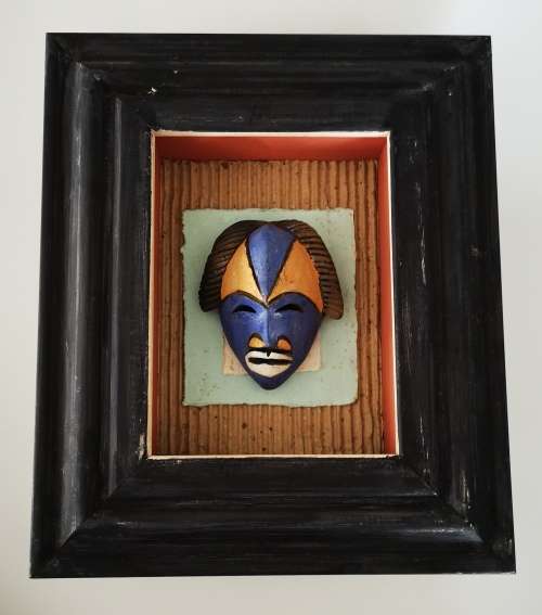 Traditional African Mask - Tikar Clay Passport Mask Cameroon Boxed Frame