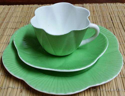 Shelley Dainty Mint Green Trio with White Handle Vintage Art Deco