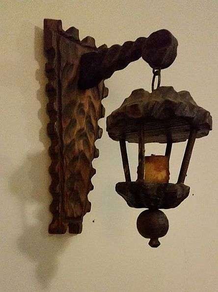 Vintage Carved Candle Wall-Lantern Unusual Rustic Gothic Style