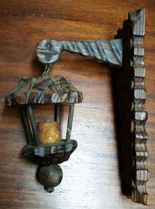 Vintage Carved Candle Wall-Lantern Unusual Rustic Gothic Style