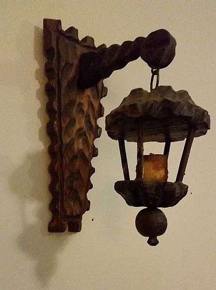Candle Wall Lantern, Carved Wood  - Unusual, Rustic, Gothic Style
