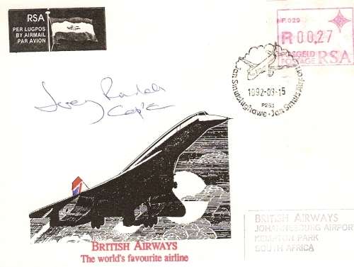 AVIATION CONCORDE VISIT TO JOHANNESBURG FRAMA LABEL 15-03-1992