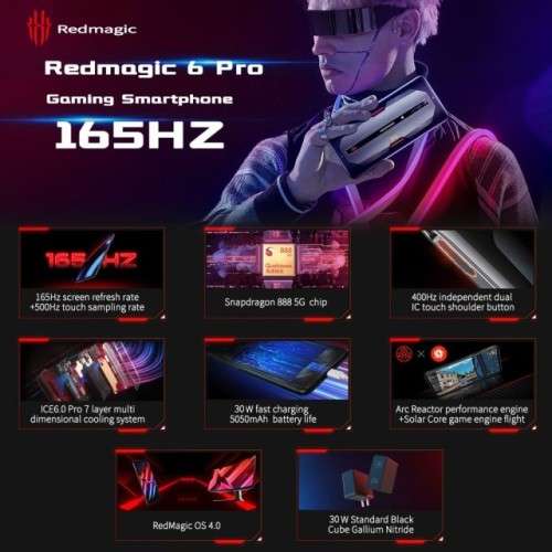 Global Version RedMagic 6 Pro 5G Gaming Phone 6.8 165Hz AMOLED Snapdragon 888 Octa Core 30W Charge