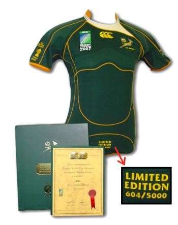 *STUNNING* COLLECTORS 2007 Rugby World Cup Winning Jersey Limited with C.O.A No:992 of 5000