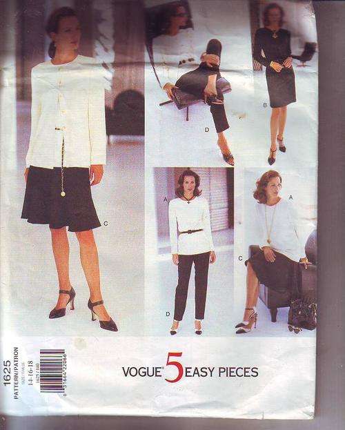 Vogue sewing  5 x easy pieces pattern no1625  size 14-18