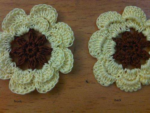6 Hand crochet Beige  Flower, motif, applique ,insert ext.6cm width,yarn 2ply ,surgestion: add
