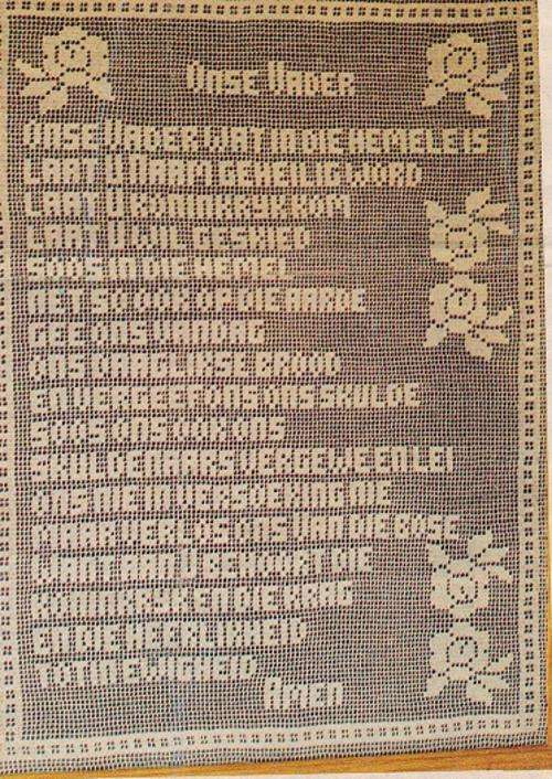 Hekel Die Onse Vader  Filet diagram  Met verwysings(patroon/pattern in  Afrikaans)