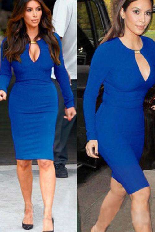 Womans Dress- product code H-LB9013 =Xlarge only-Long Sleeve V Neck Bodycon Dress