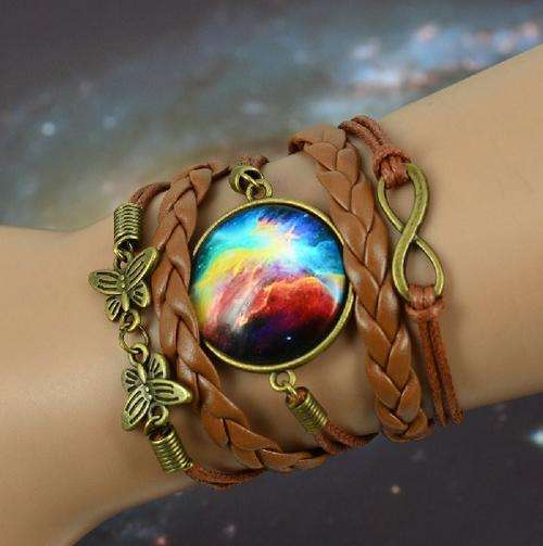 Wax rope,Pu leather,Glass (Unisex) Braided Galaxy Bracelet- product code TB653