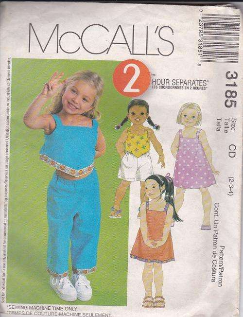 McCalls sewing  pattern no 3185 size 2-3-4