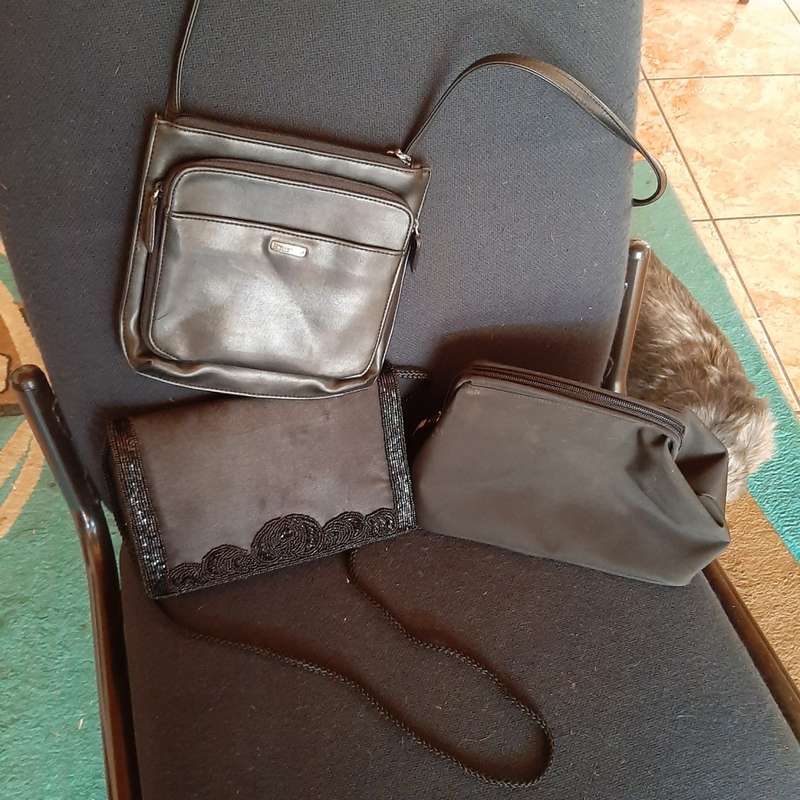 Used -Ladies Bag Combo Nine West Sling Bag, Kerastase Makeup Bag & Beautiful Black Formal Handbag