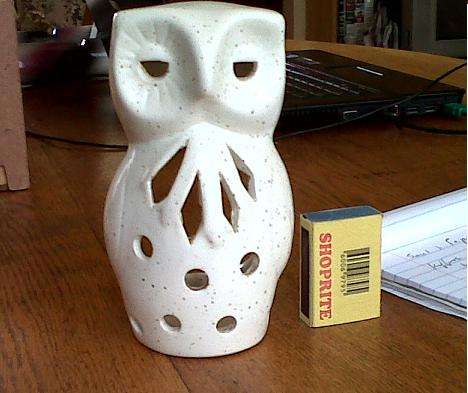 Pottery Owl figurine candle holder 15cmhigh x 6cm widt
